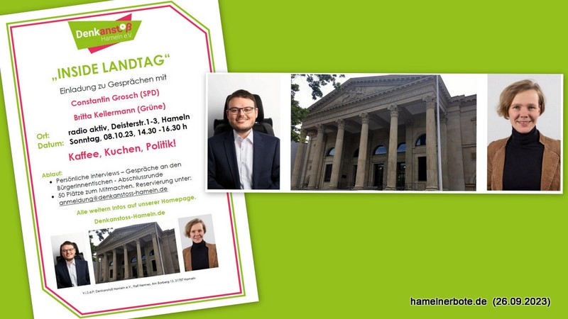 Einladung: „INSIDE Landtag“- Kaffee, Kuchen und Politik am Sonntag in Hameln