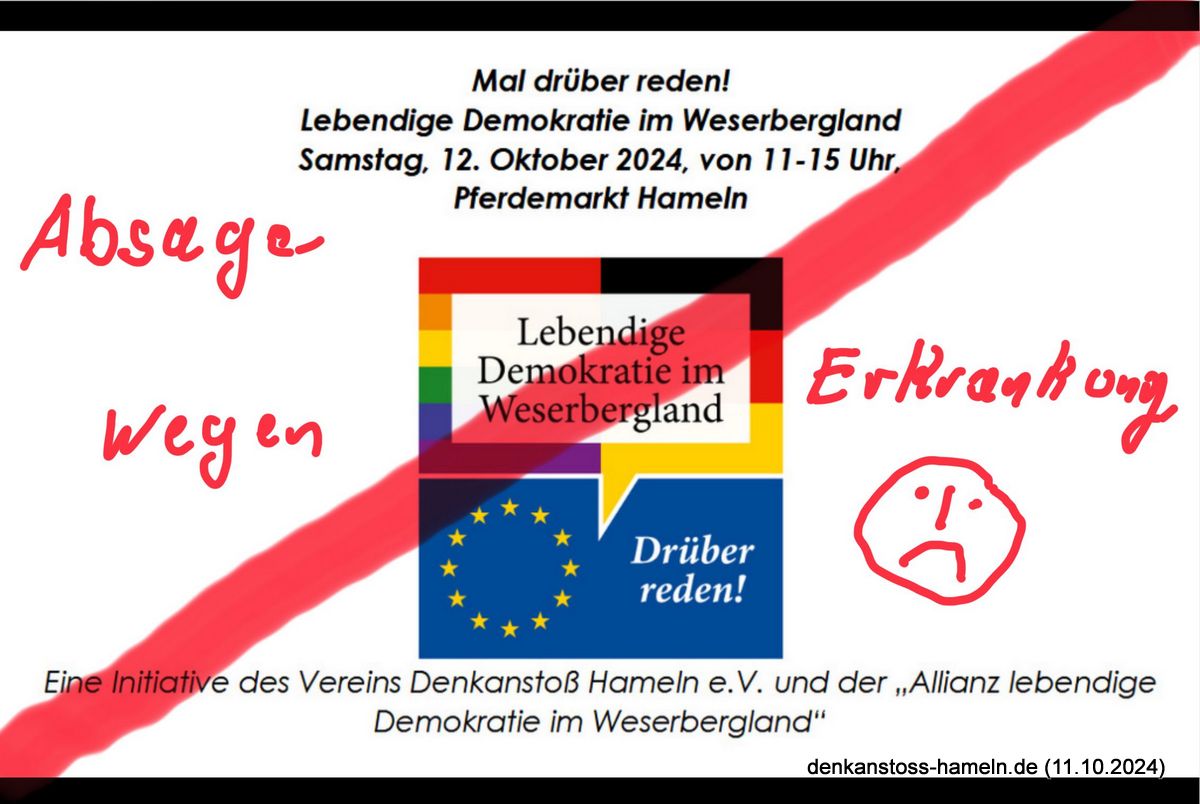 Absage: Findet krankheitsbedingt nicht statt – Mal drüber reden: „Gesprächsstand“ auf dem Pferdemarkt, am Sa. 12.10.2024 – 11-15 Uhr.