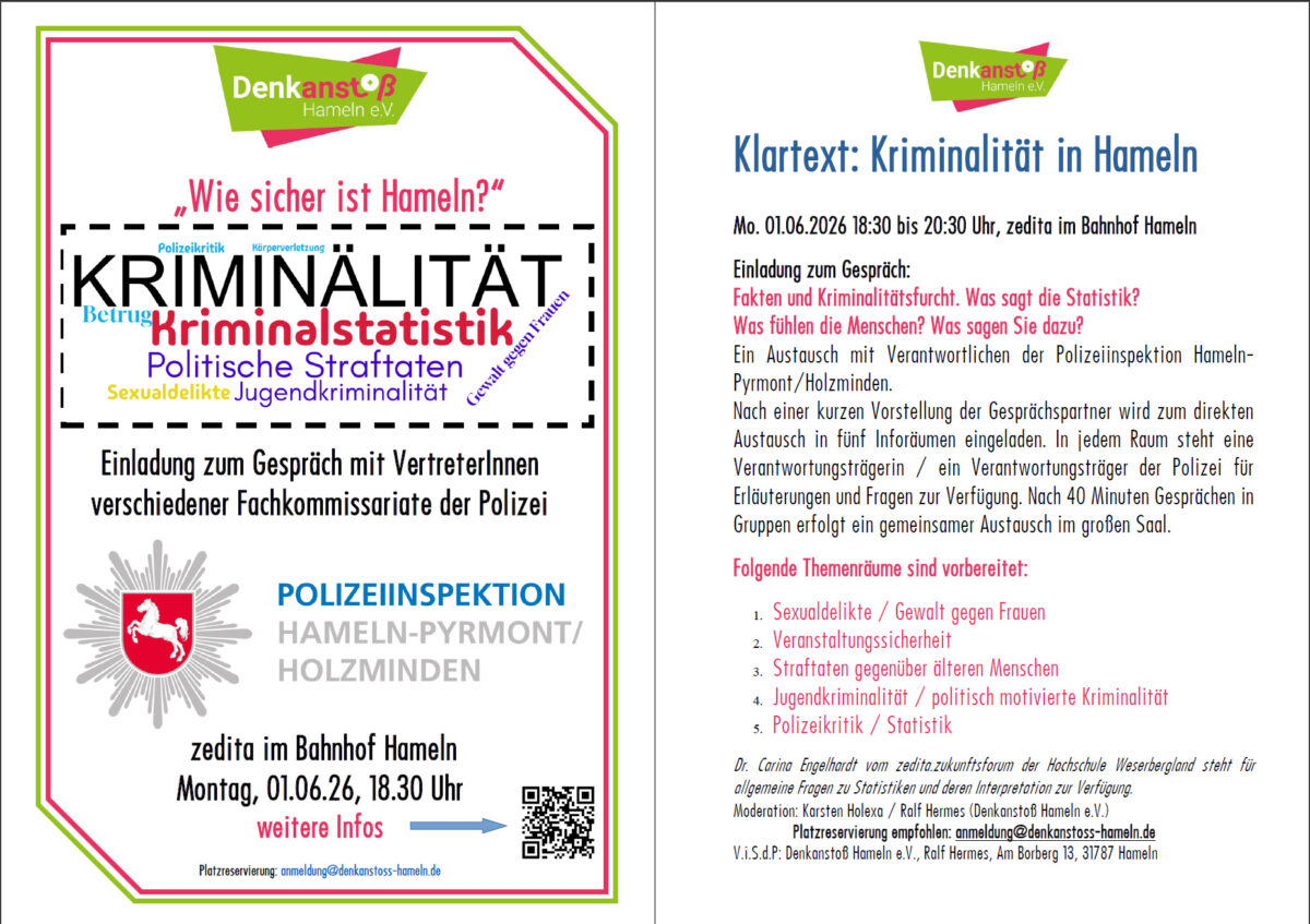 Vorankündigung: Klartext: „Kriminalität in Hameln“ – Gesprächsforum