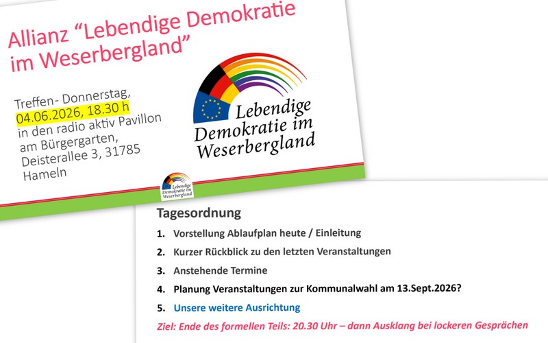 Einladung Allianztreffen im Juni 2026 „Lebendige Demokratie im Weserbergland“