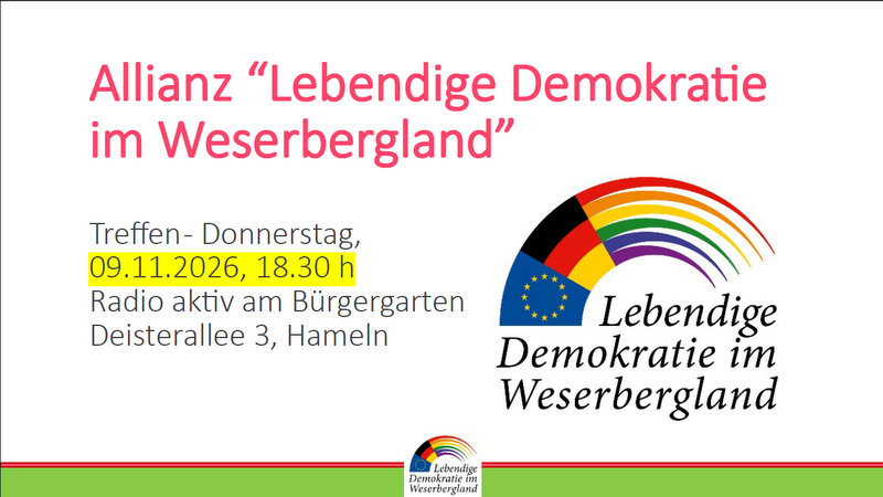 Allianz lebendige Demokratie im Weserbergland – Einladung zum nächsten Treffen am 09.11.2026