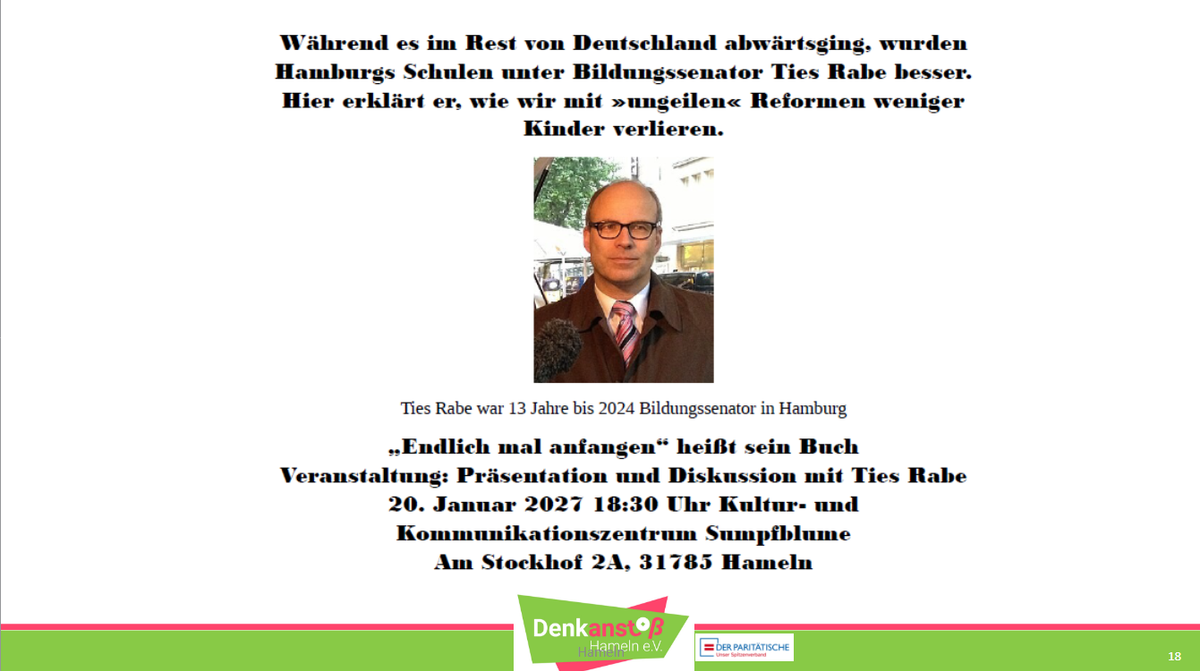 Vorankündigung: „Endlich mal anfangen“ Präsentation und Diskussion mit Ties Rabe